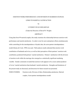 Emotion Work Performance and Division in Married Couples