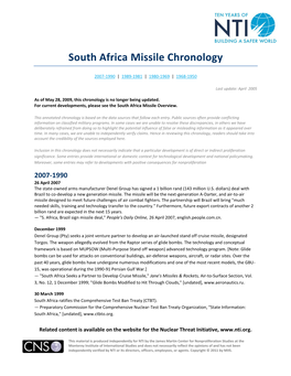 South Africa Missile Chronology