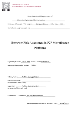 Borrower Risk Assessment in P2P Microfinance Platforms
