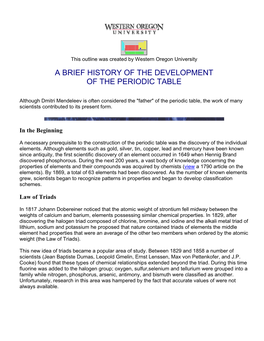 A Brief History of the Development of the Periodic Table