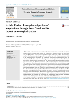 Lessepsian Migration of Zooplankton Through Suez Canal and Its Impact on Ecological System