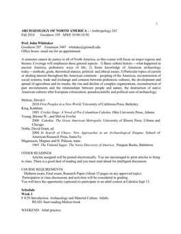 ARCHAEOLOGY of NORTH AMERICA - - Anthropology 262 Fall 2014 Goodnow 105 MWF 10:00-10:50