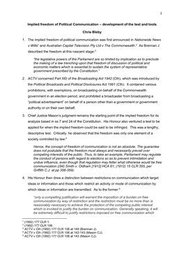 1 Implied Freedom of Political Communication