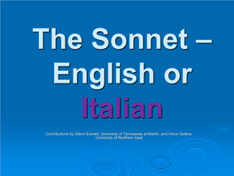 The Sonnet – English Or Italian