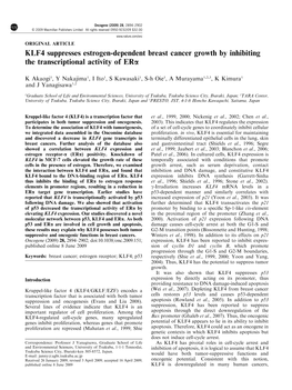 KLF4 Suppresses Estrogen-Dependent Breast Cancer Growth by Inhibiting the Transcriptional Activity of Era