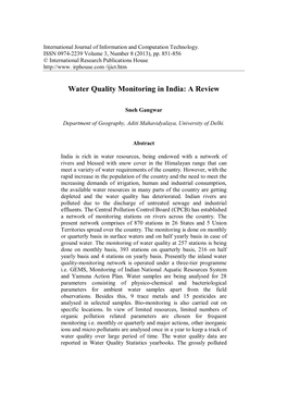 Water Quality Monitoring in India: a Review