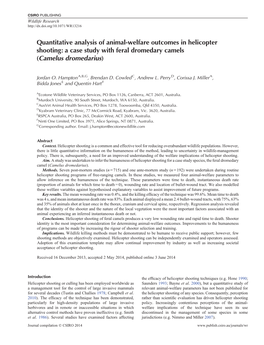 Quantitative Analysis of Animal-Welfare Outcomes in Helicopter Shooting: a Case Study with Feral Dromedary Camels (Camelus Dromedarius)