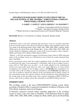 New Results for Maize Crops Cultivated in the No- Tillage System at the “Ramira” Agricultural Company from Mârşa, Giurgiu County N