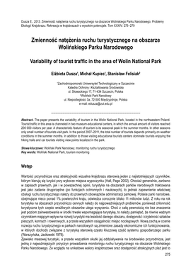 Zmienność Natężenia Ruchu Turystycznego Na Obszarze Wolińskiego Parku Narodowego