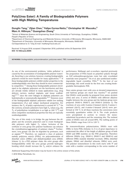 Poly(Urea Ester): a Family of Biodegradable Polymers with High Melting Temperatures