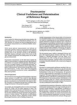 Fructosamine Clinical Usefulness and Determination of Reference Ranges