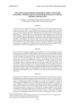 Tuna Ocean Restocking (Tor) Pilot Study - Sea-Based Hatching and Release of Atlantic Bluefin Tuna Larvae Theory and Practice