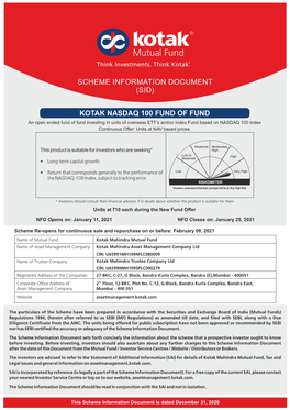 Kotak Nasdaq 100 Fund of Fund Scheme Information Document (Sid)