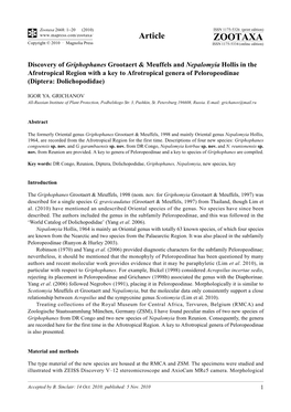 Zootaxa, Discovery of Griphophanes Grootaert & Meuffels And