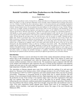 Rainfall Variability and Maize Production Over the Potohar