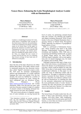 Nomen Omen. Enhancing the Latin Morphological Analyser Lemlat with an Onomasticon