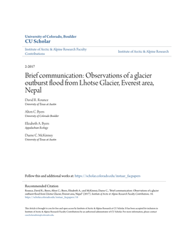 Observations of a Glacier Outburst Flood from Lhotse Glacier, Everest Area, Nepal David R