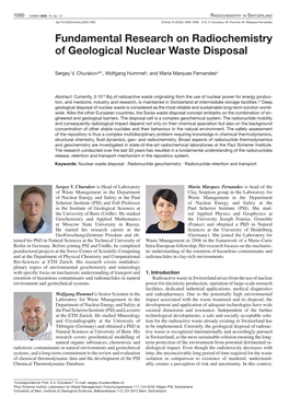 Fundamental Research on Radiochemistry of Geological Nuclear Waste Disposal