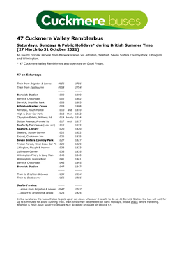 Bus Route 47 Cuckmere Valley Ramblerbus | Cuckmere Buses