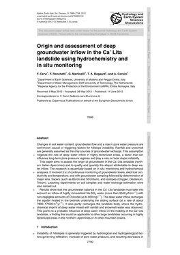 Origin and Assessment of Deep Groundwater Inflow in the Ca' Lita