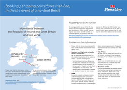 Booking / Shipping Procedures Irish Sea, in the The