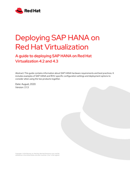 Deploying SAP HANA on Red Hat Virtualization a Guide to Deploying SAP HANA on Red Hat Virtualization 4.2 and 4.3