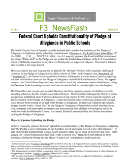 F3 Newsflash MARCH 2010 Federal Court Upholds Constitutionality of Pledge of Allegiance in Public Schools