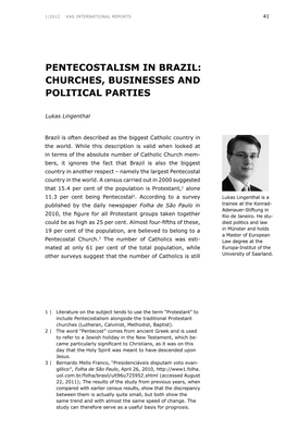 Pentecostalism in Brazil: Churches, Businesses and Political Parties