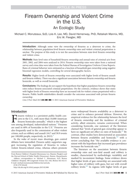 Firearm Ownership and Violent Crime in the U.S. an Ecologic Study Michael C