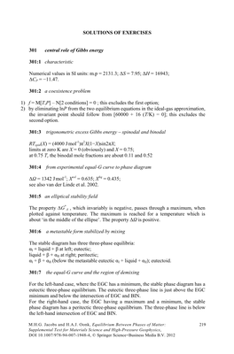 SOLUTIONS of EXERCISES 301 Central Role of Gibbs Energy 301:1