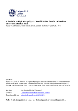 In-Between Spaces Christian and Muslim Minorities in Transition in Europe and the Middle East, 239-270