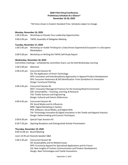 2020 ITAA Virtual Conference Preliminary Schedule at a Glance* November 16-20, 2020