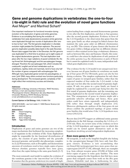 Gene and Genome Duplications in Vertebrates : the One-To-Four (-To-Eight in Fish) Rule and the Evolution of Novel Gene Functions