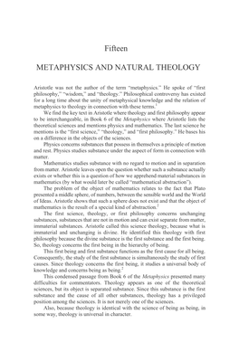 Fifteen METAPHYSICS and NATURAL THEOLOGY