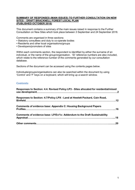 Summary of Responses to Further Consultation on New Sites