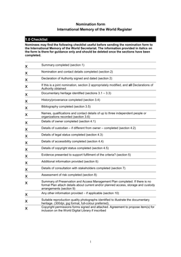 Nomination Form International Memory of the World Register