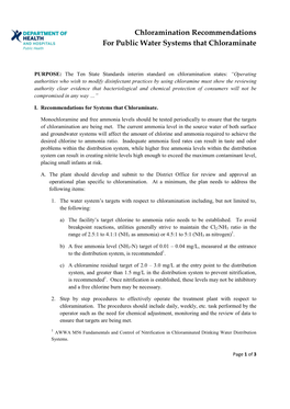 Chloramination Recommendations for Public Water Systems That Chloraminate