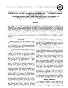 Occurrence of Nematode – Antagonistic Fungi And