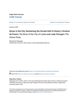 Dinner in the City: Reclaiming the Female Half of History: Christine De Pisan's the Book of the City of Ladies and Judy Chicago's the Dinner Party