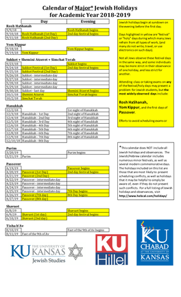 2018-2019 Jewishholidays