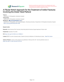 A Fibular Notch Approach for the Treatment of Ankle Fractures Involving the Distal Tibial Plafond