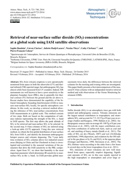 (SO2) Concentrations at a Global Scale Using IASI Satellite Observations