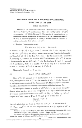 The Derivative of a Bounded Holomorphic Function in the Disk Shinji Yamashita