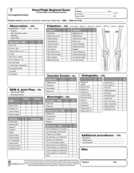 Knee/Thigh Regional Exam L Comments WNL ______□ R ©2014 by Professional Health Systems Inc