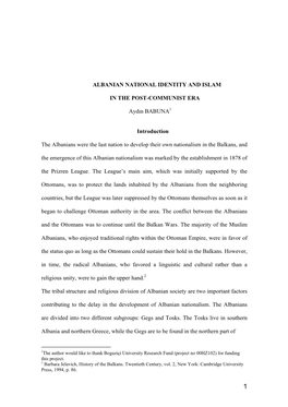 Albanian National Identity and Islam in the Post-Communist