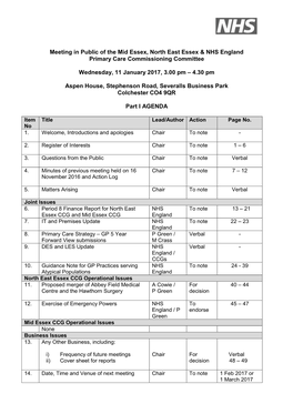 Meeting in Public of the Mid Essex, North East Essex & NHS England