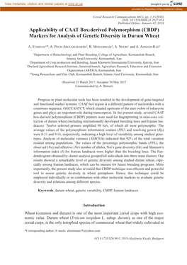 Applicability of CAAT Box-Derived Polymorphism (CBDP) Markers for Analysis of Genetic Diversity in Durum Wheat