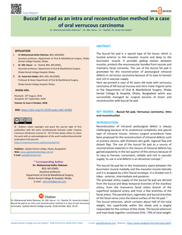 Buccal Fat Pad As an Intra Oral Reconstruction Method in a Case of Oral Verrucous Carcinoma Dr