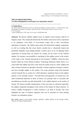 THE SULPHUR DILEMMA: Are There Biosignatures on Europa's Icy and Patchy Surface?