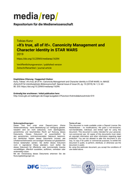 Canonicity Management and Character Identity in STAR WARS 2019